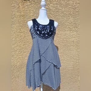 Striped Black and White Dress with Statement Neckline